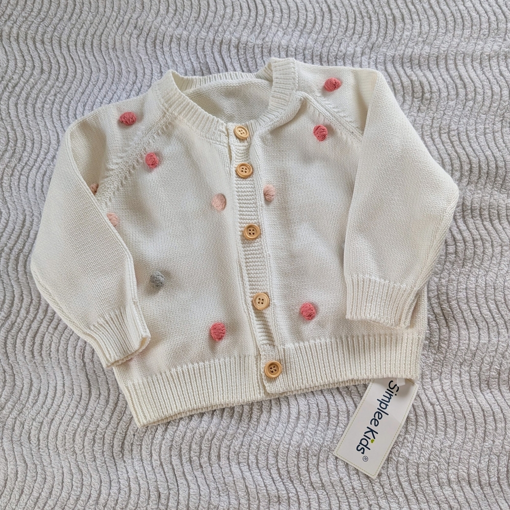 Simplee Kids Cream Cardigan with Pink and Gray Accents
